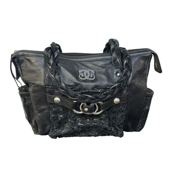 Sharif Handbags - Vintage Sharif Black Leather Shoulder Bag | Braided Handle | Snakeskin